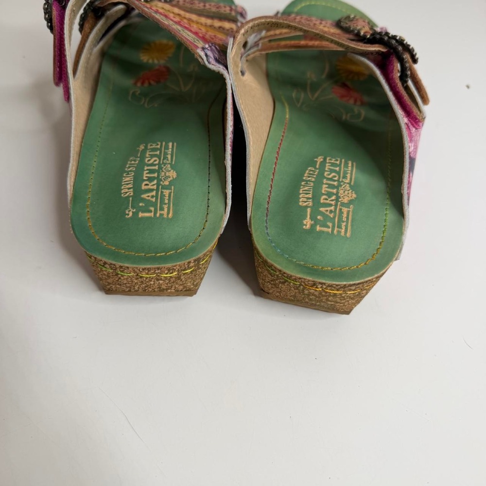 Spring Step L'Artiste Blessing Floral Leather Sandals EU 42 Artsy Boho Lagenlook - Picture 6 of 8